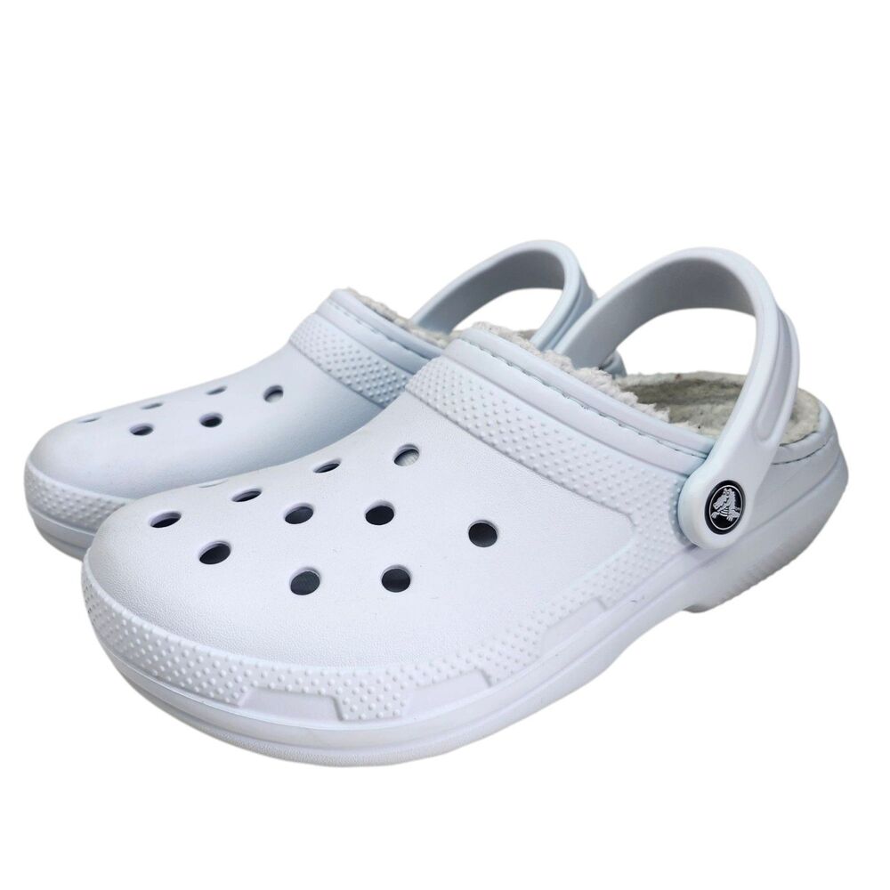 Crocs Classic Clogs Pale Blue Faux Fur Lined Unisex Womens 7 Mens 6 Comfort
